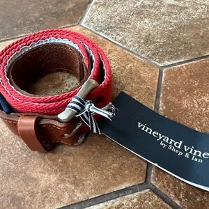 Vineyard Vines Charter Boat Embroidered Canvas Club Mens Belt Red Size 34 NWT